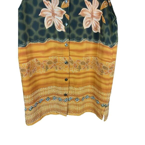 Marla Kim Olive Green & Rust Top Women Size Large Sleeveless Button Down Vintage - Picture 4 of 11